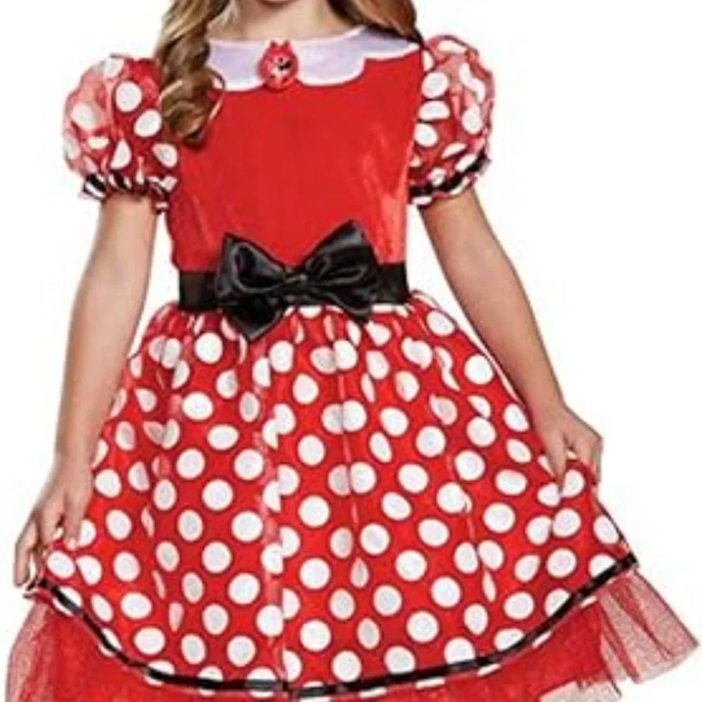 Minnie Mouse dress costume size Med. 8-10/stretchy red velour bodice full skirt